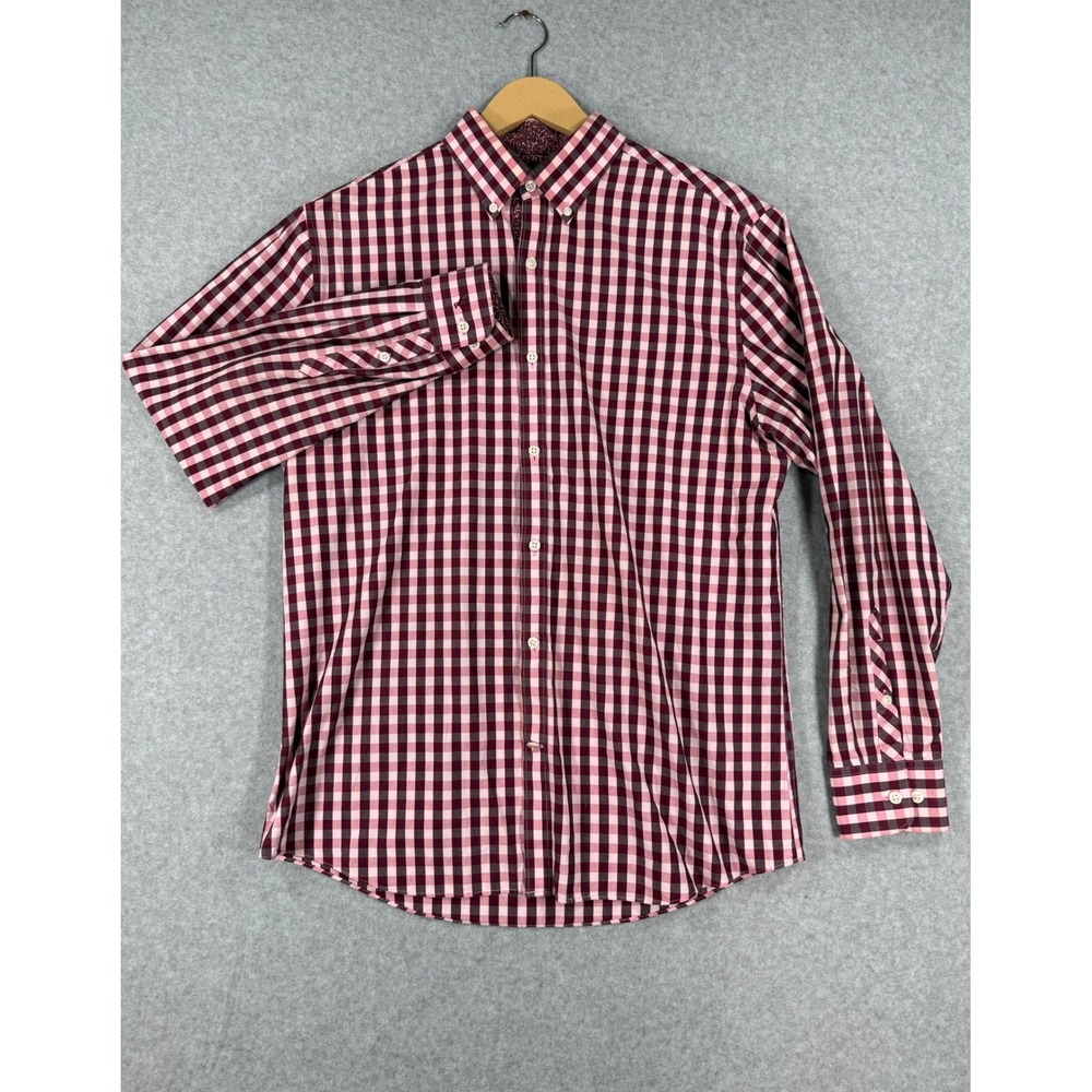 Original Penguin 15 32/33 Shirt Preppy Gingham Cotton Floral Trim Slim Fit